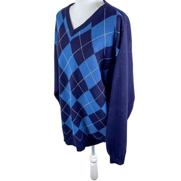 Pringle Sport Scotland Blue Argyle 100% Lambswool Luxury Knitwear Golf Sweater L - Picture 3 of 9